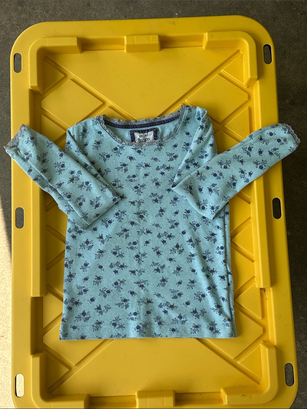Boden Mint Blue Long-Sleeve Tee with Navy Floral Print